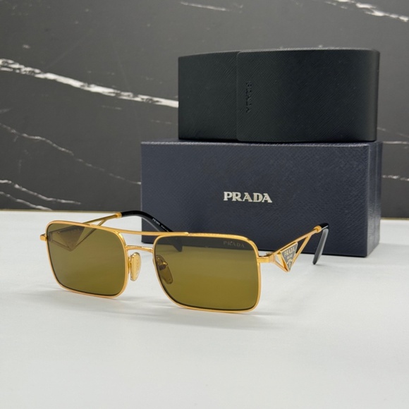 NEW SPR A52 15N01T PRADA SQUARE PR A52S 15N01T GOLD PRA52S UNISEX SUNGLASSES - Picture 1 of 11